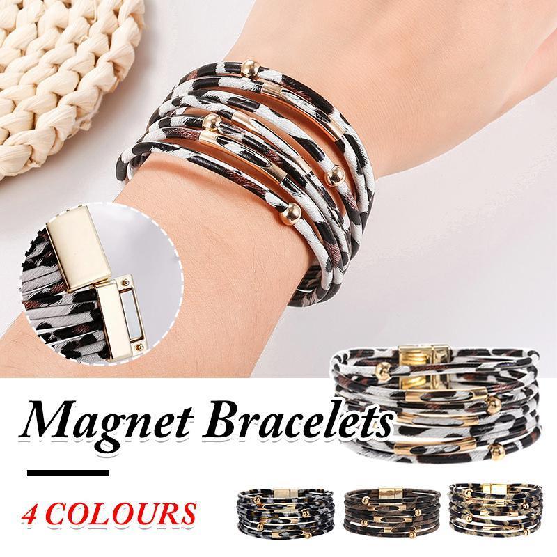 Fashion Snap Lock Leather Bohemian Leopard Print Bangle Stylish Bracelet Gift - White