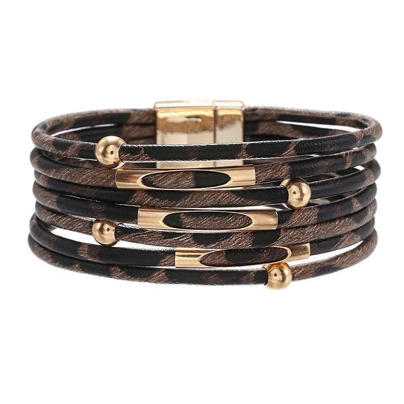 Fashion Snap Lock Leather Bohemian Leopard Print Bangle Stylish Bracelet Gift - White