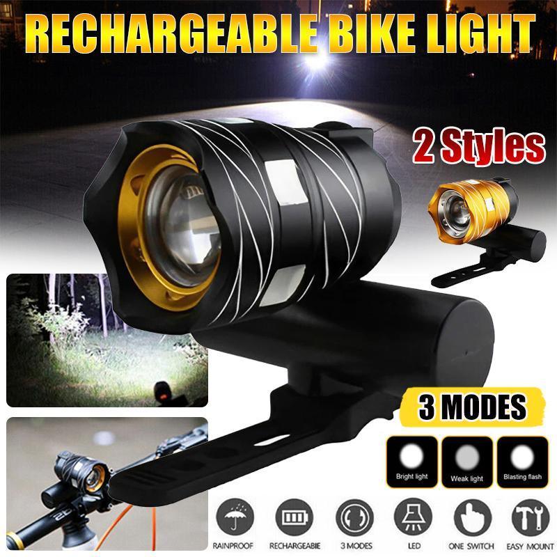 LED Bike Headlight 15000LM USB Rechargeable Waterproof Front Lamp for Bicycle - Black