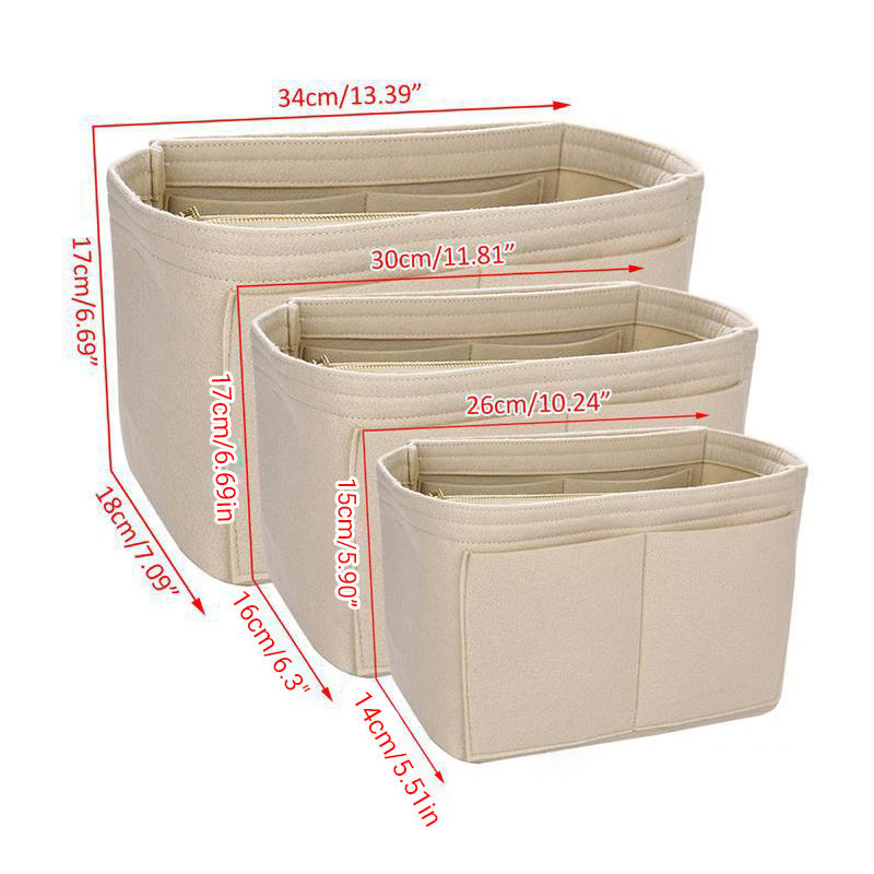Felt Handbag Organizer Insert with Multiple Pockets for Tote and Purse - Beige M Size
