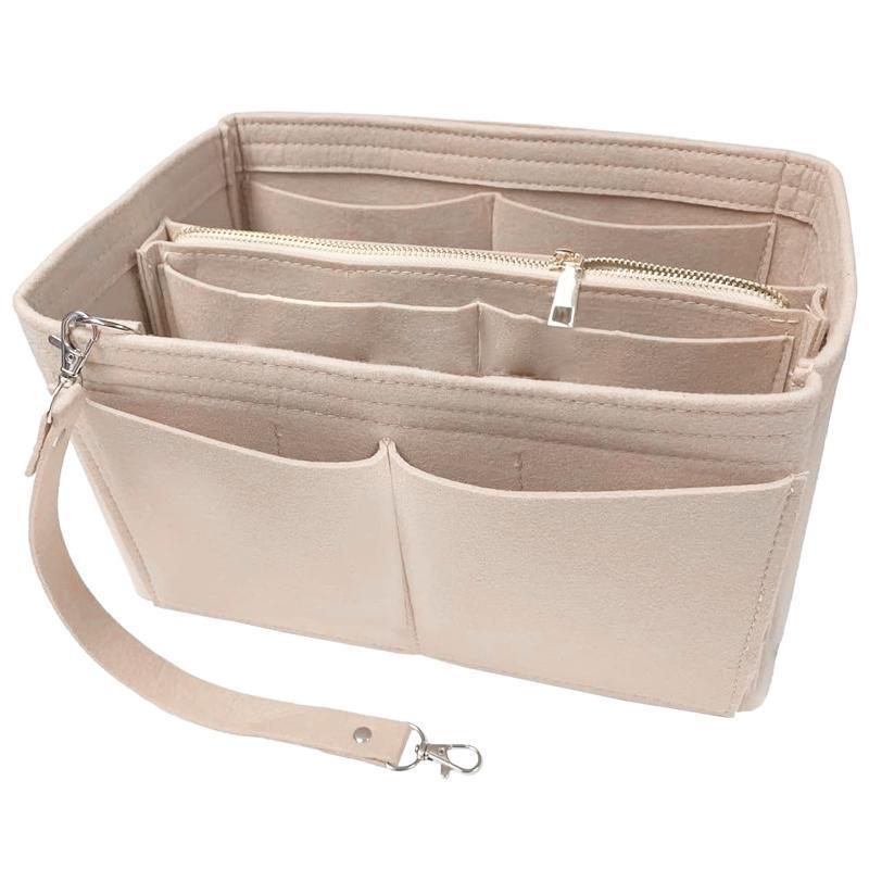 Felt Handbag Organizer Insert with Multiple Pockets for Tote and Purse - Coffee L Size