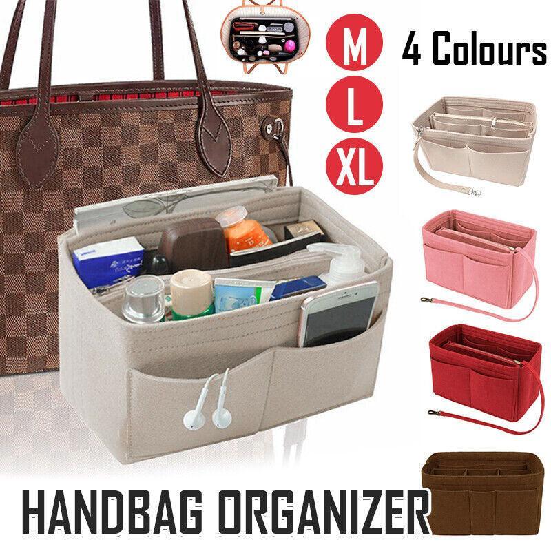 Felt Handbag Organizer Insert with Multiple Pockets for Tote and Purse - Pink L Size