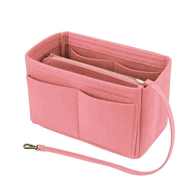 Felt Handbag Organizer Insert with Multiple Pockets for Tote and Purse - Pink XL Size
