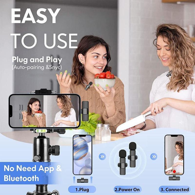 Wireless Lavalier Microphone Mini Mic For Android iPhone iPad Vlog Live Stream - Lightning (Two Microphones)