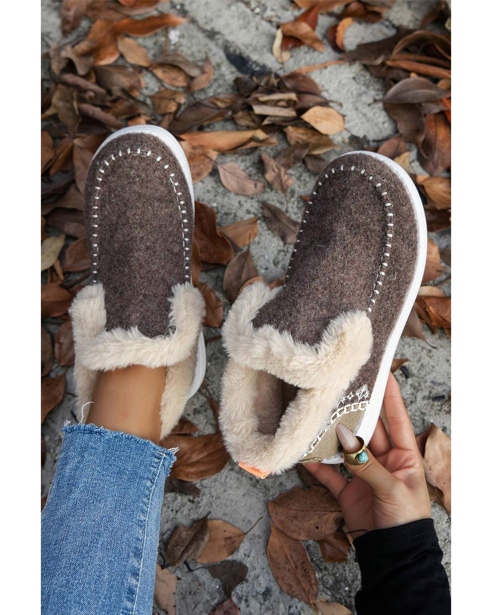 Coffee Suede Stitching Patchwork Plush Lined Anklet Boots - 40 EU