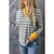 Azura Exchange Button Neck Striped Knit Long Sleeve Top - 2XL