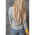 Azura Exchange Button Neck Striped Knit Long Sleeve Top - 2XL