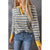 Azura Exchange Button Neck Striped Knit Long Sleeve Top - 2XL