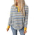 Azura Exchange Button Neck Striped Knit Long Sleeve Top - L