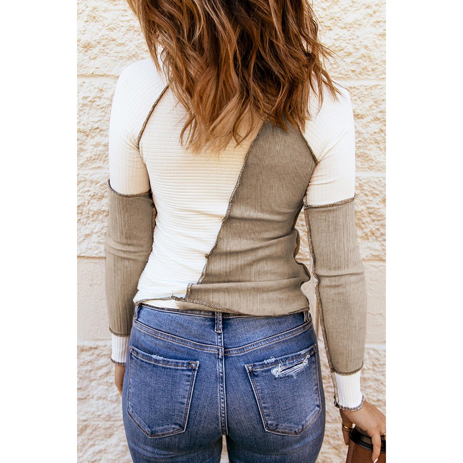 Azura Exchange Color Block Rib Knit Top - M
