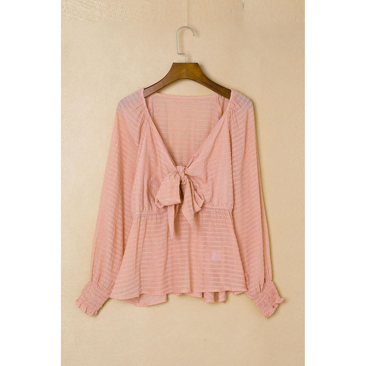 Azura Exchange Textured Tie Front Peplum Blouse - 2XL