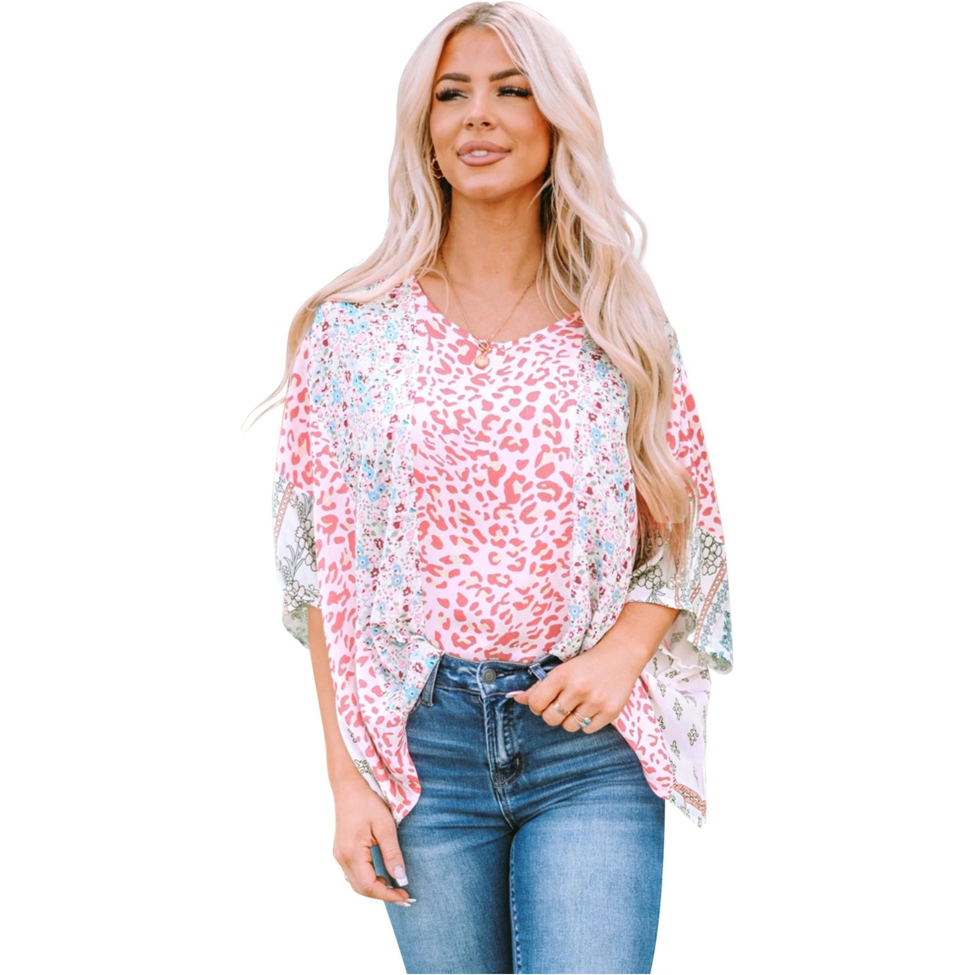 Azura Exchange Animal Floral Mix Print Cape Top - L