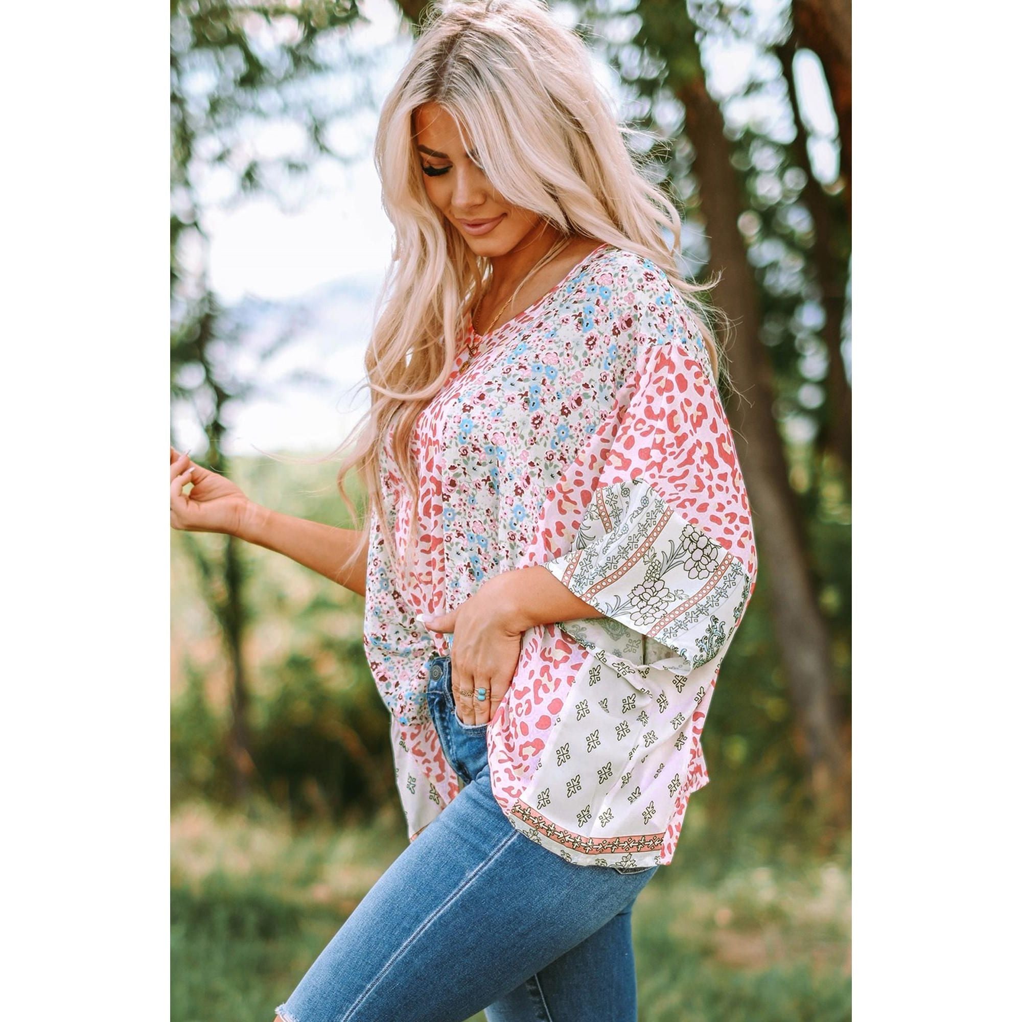 Azura Exchange Animal Floral Mix Print Cape Top - M