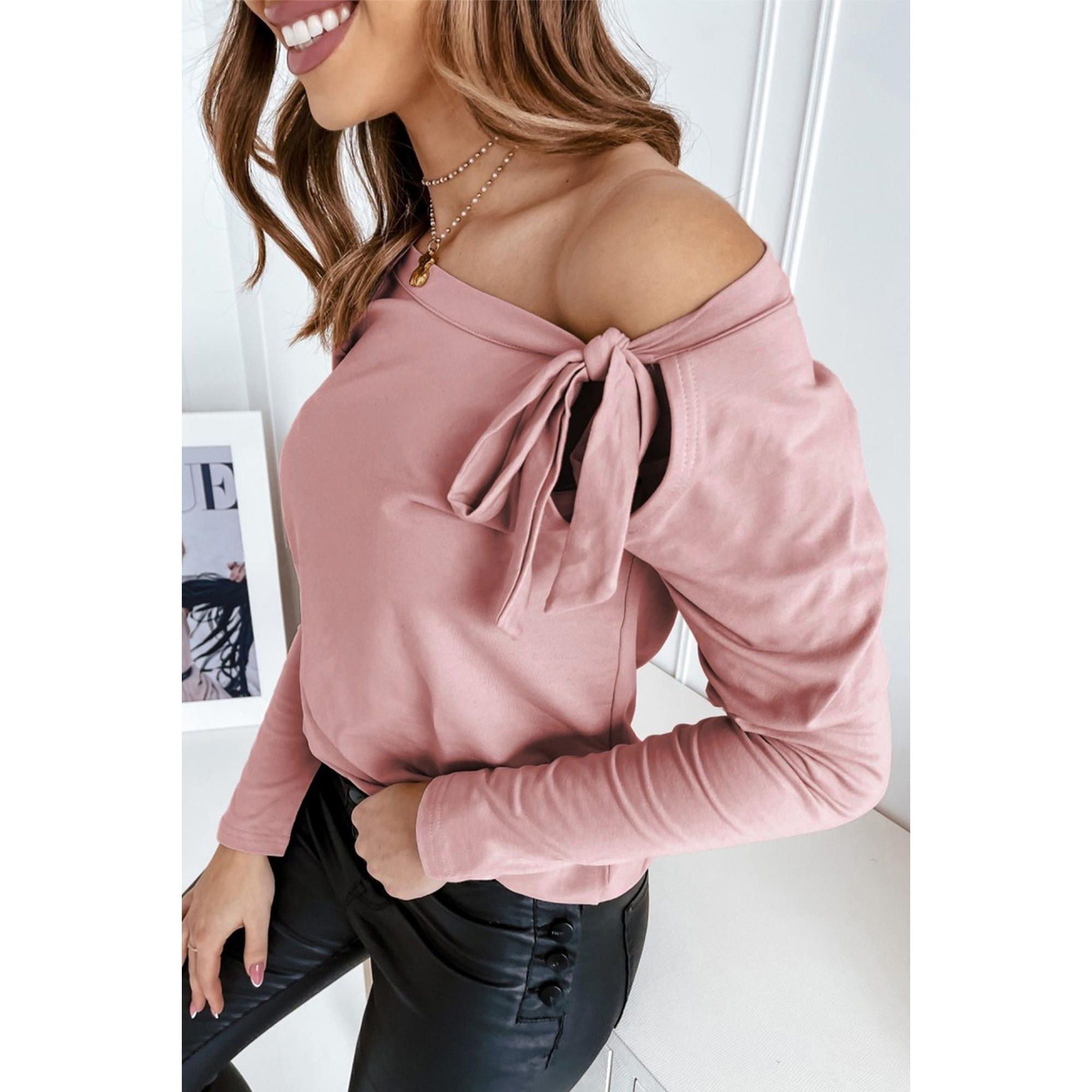 Azura Exchange Asymmetric Ribbon Tie Top - L