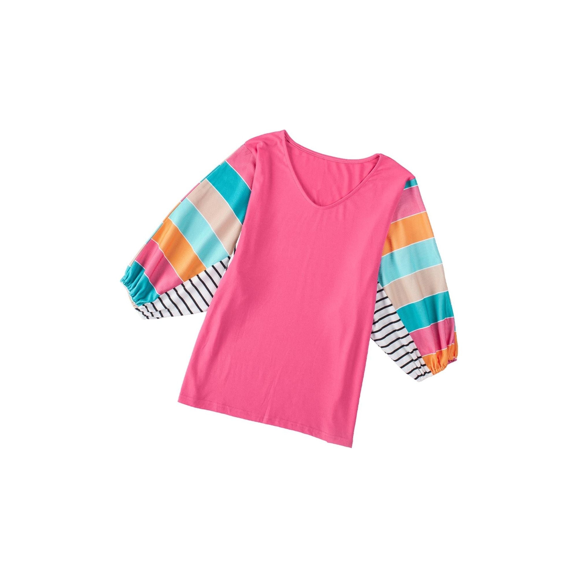 Azura Exchange Bubble Sleeve Stripe Color Block Top - M