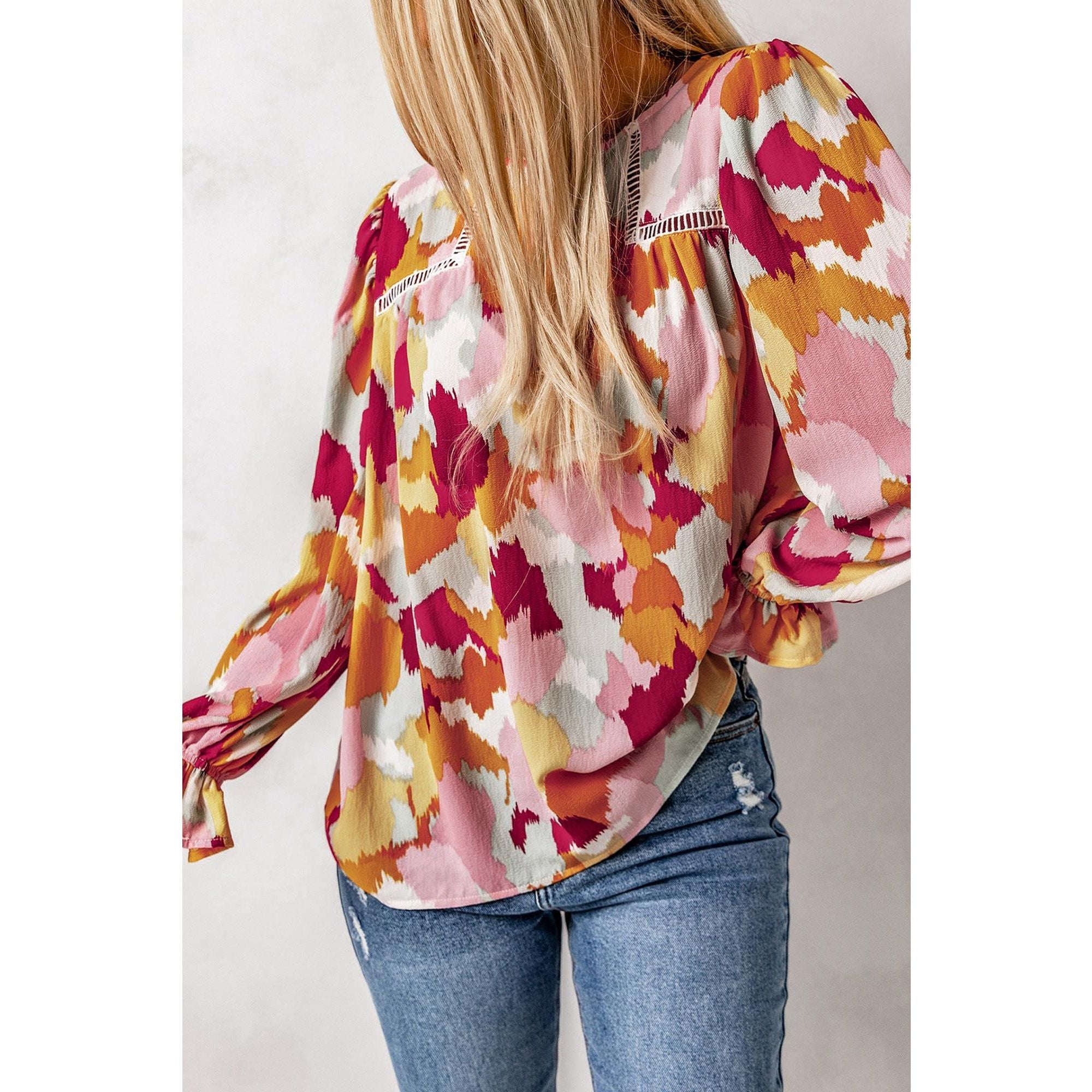 Azura Exchange Abstract Printed Long Sleeve Blouse - M