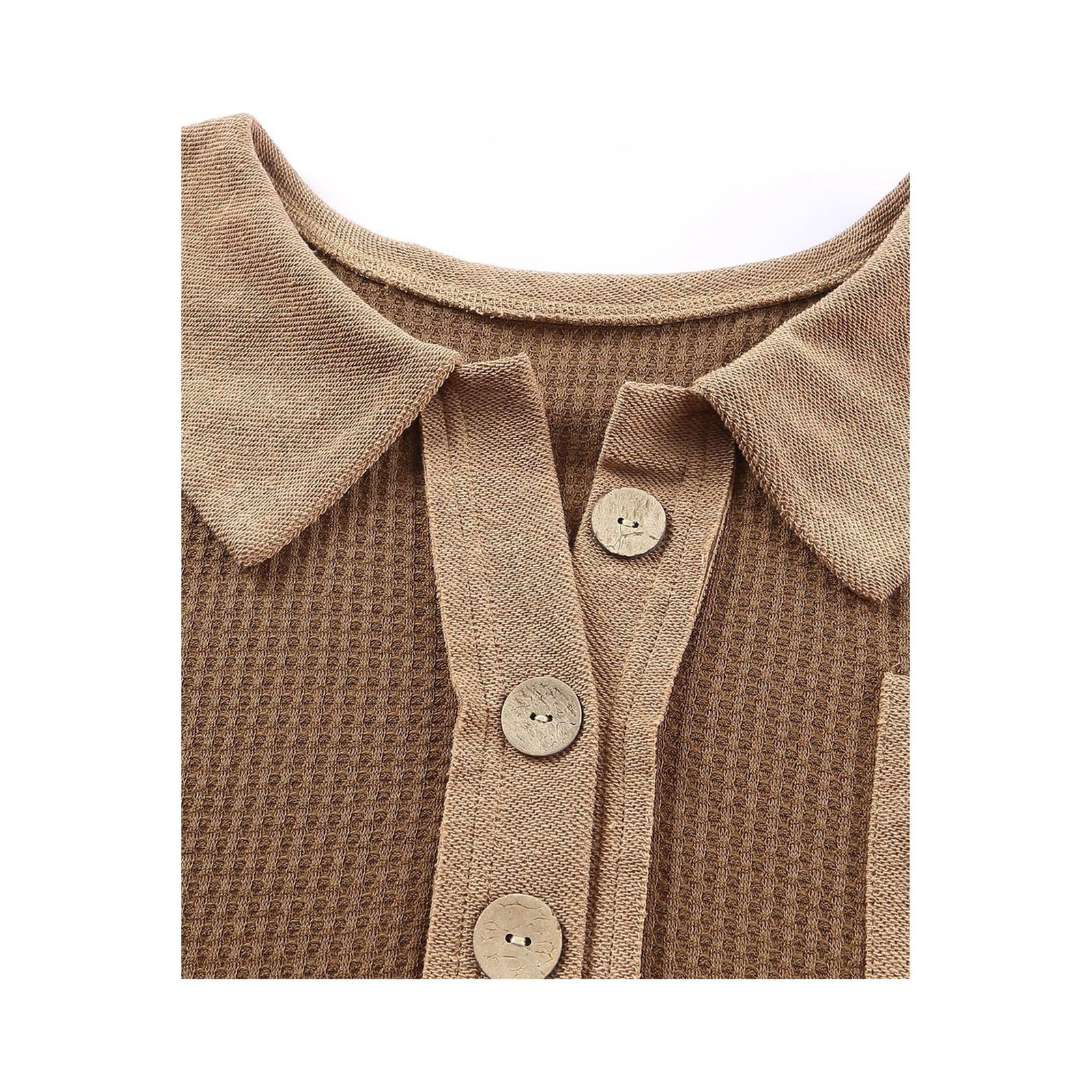 Azura Exchange Buttoned Waffle Knit Long Sleeve Top - 2XL