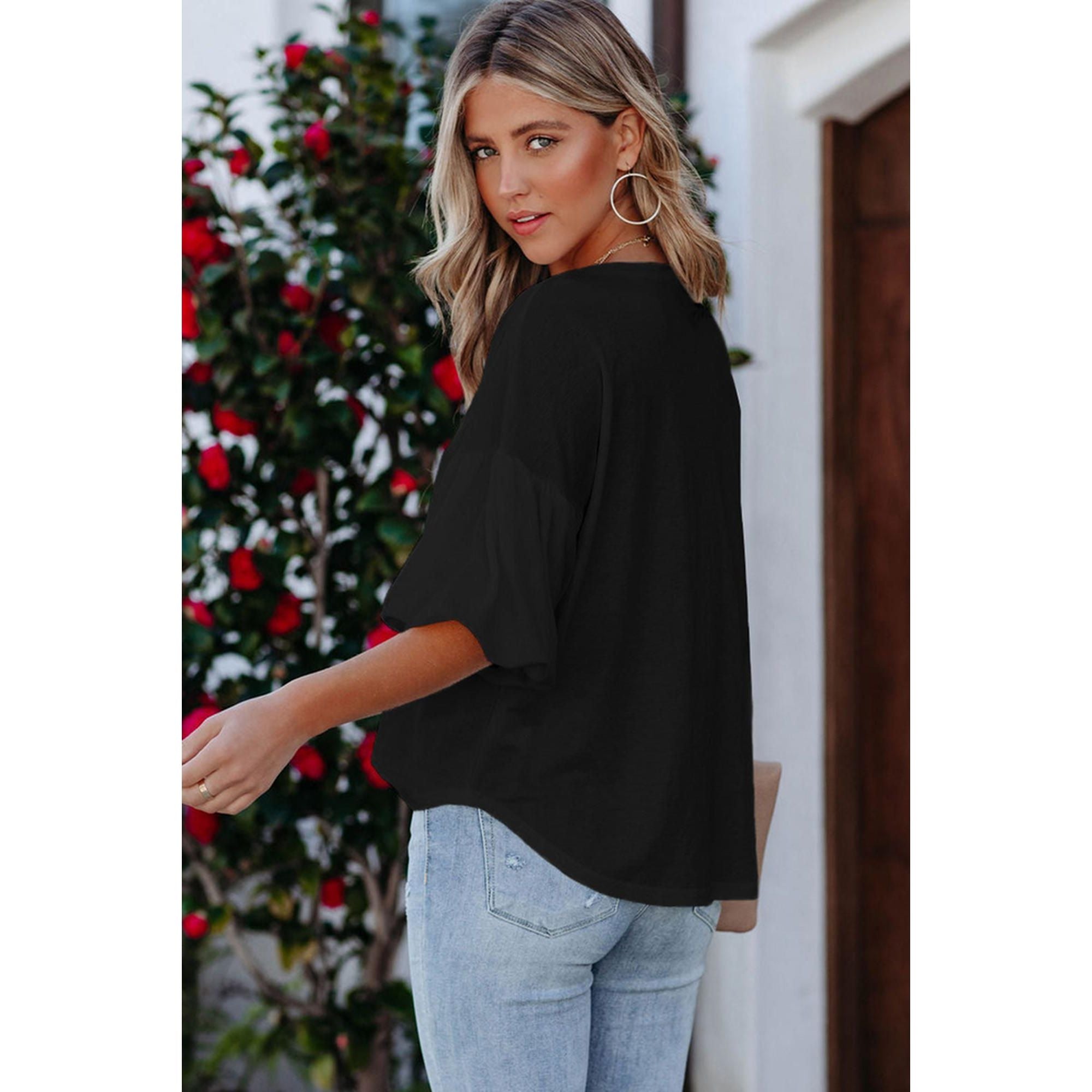 Azura Exchange Bubble Sleeve Round Neck Blouse - M