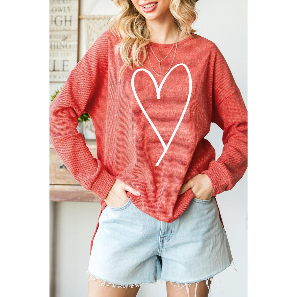 Azura Exchange Waffle Knit High Low Long Sleeve Top - XL