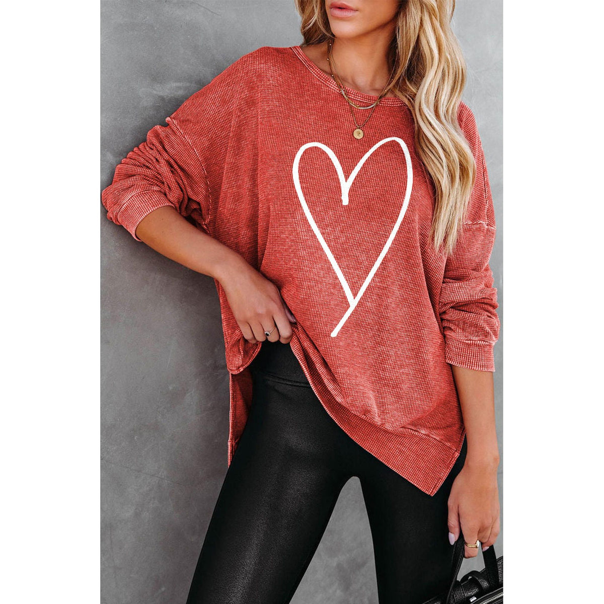 Azura Exchange Waffle Knit High Low Long Sleeve Top - XL