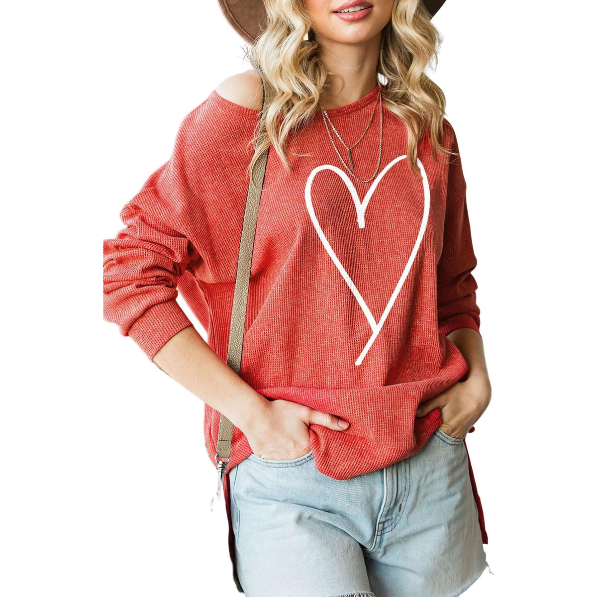 Azura Exchange Waffle Knit High Low Long Sleeve Top - XL