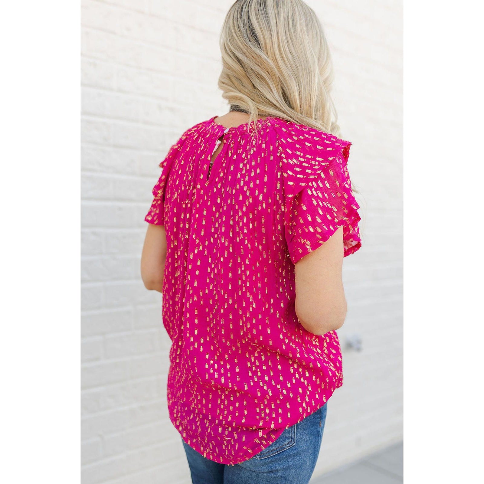 Azura Exchange Dotted Gold Stamp Tiered Ruffled Top - M