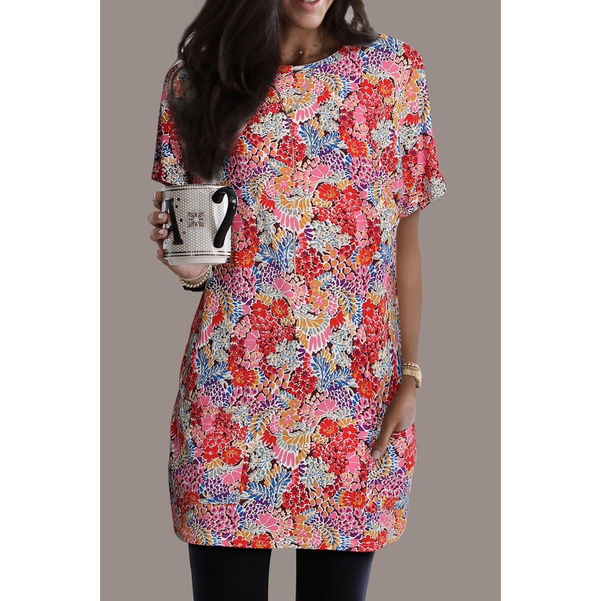 Azura Exchange Boho Flower Print Tunic Top - S