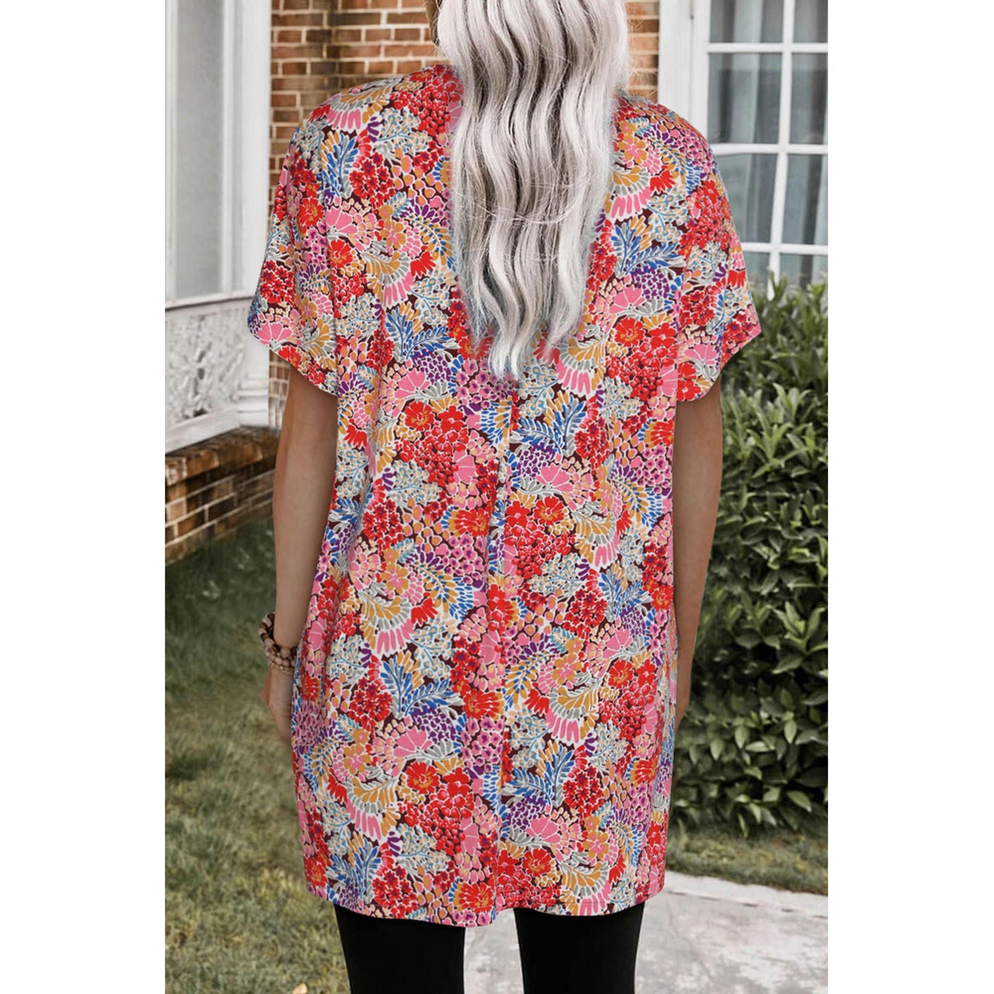 Azura Exchange Boho Flower Print Tunic Top - S