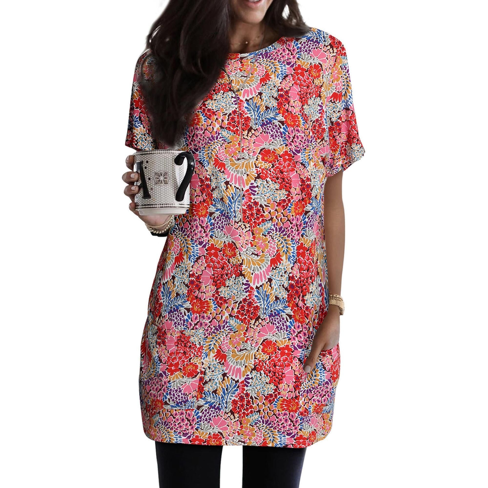 Azura Exchange Boho Flower Print Tunic Top - S