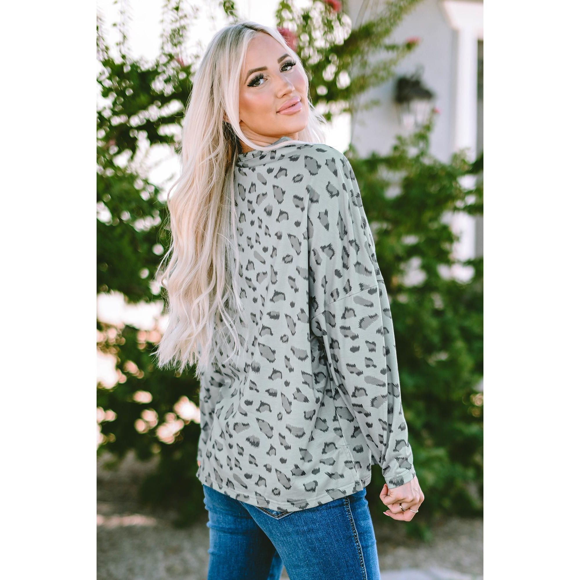 Azura Exchange Animal Print Stitching Loose Long Sleeve Top - XL