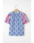 Blue Western Fashion Print Floral Puff Sleeve Frilled Neck Blouse - M