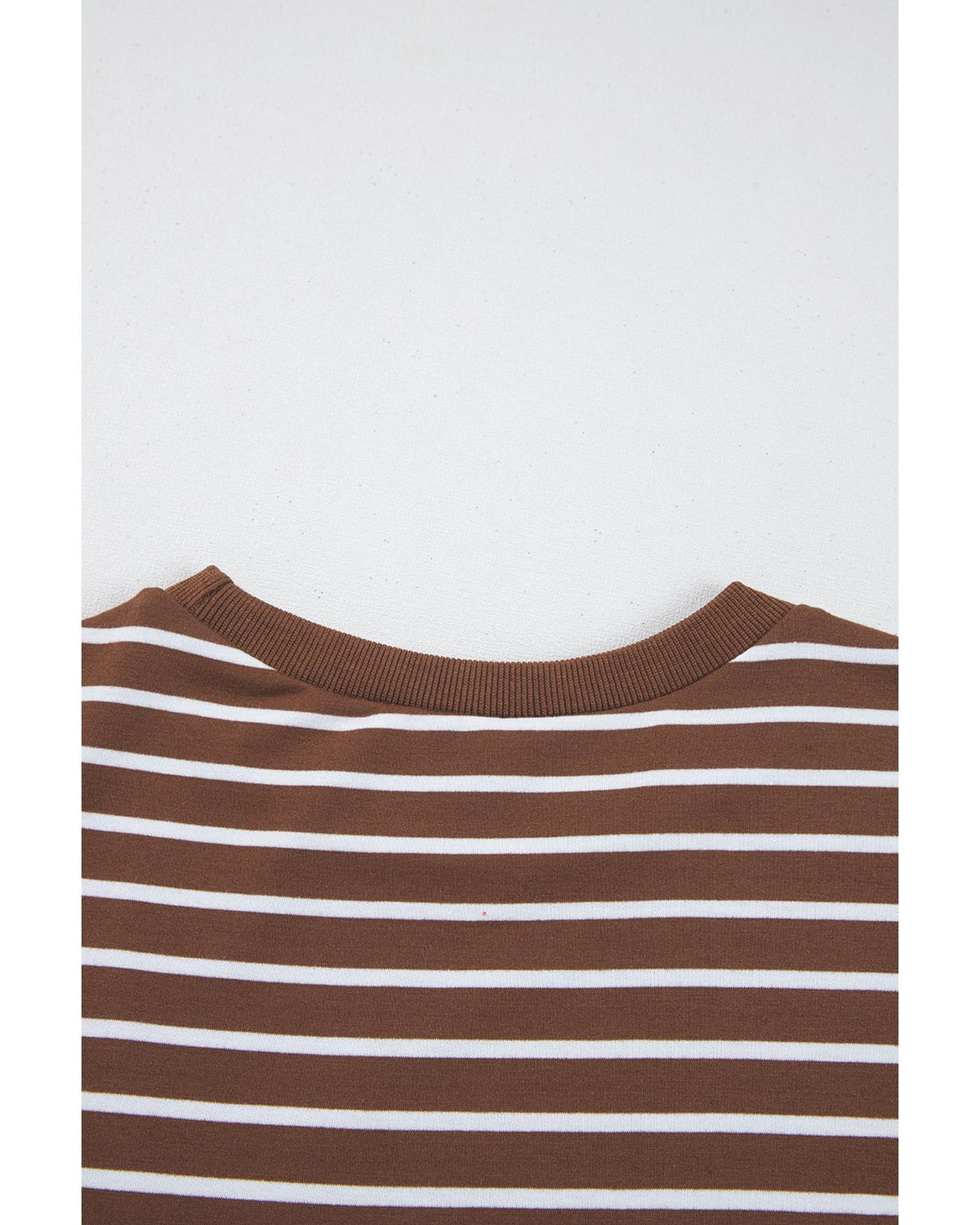 Coffee Striped Long Sleeve Round Neck Loose Top - L