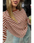 Coffee Striped Long Sleeve Round Neck Loose Top - M