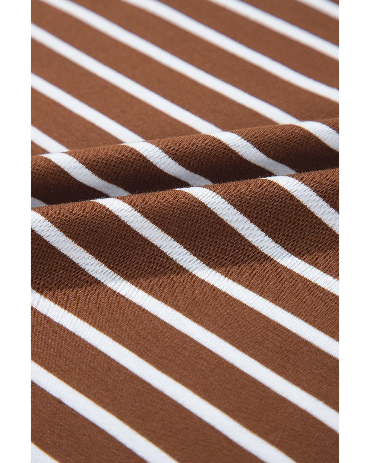 Coffee Striped Long Sleeve Round Neck Loose Top - M