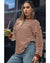 Coffee Striped Long Sleeve Round Neck Loose Top - S