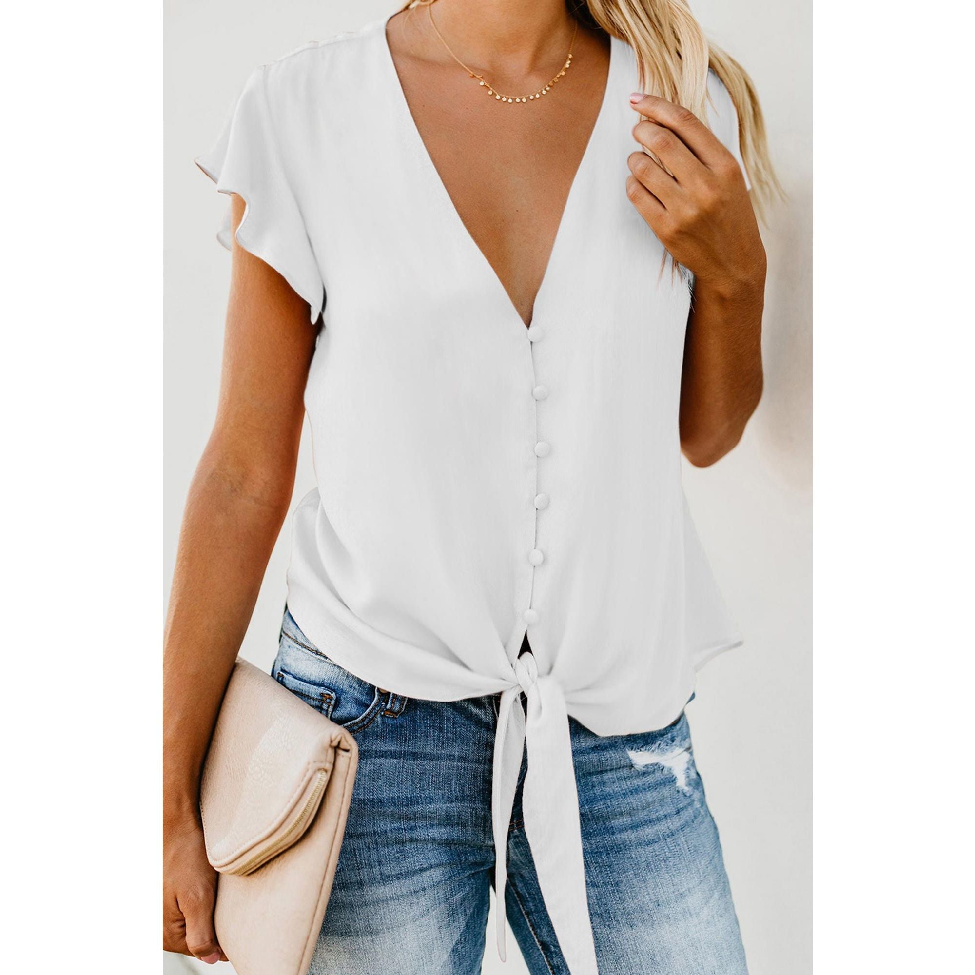 Azura Exchange Button Down Tie Top - M