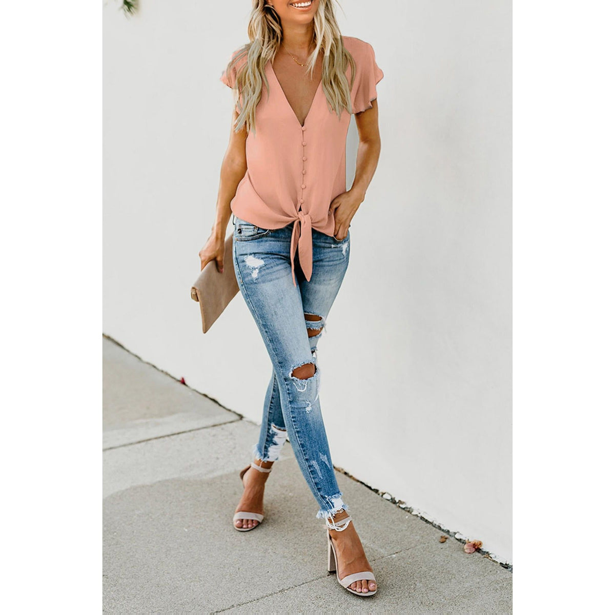 Azura Exchange Button Tie Top - L