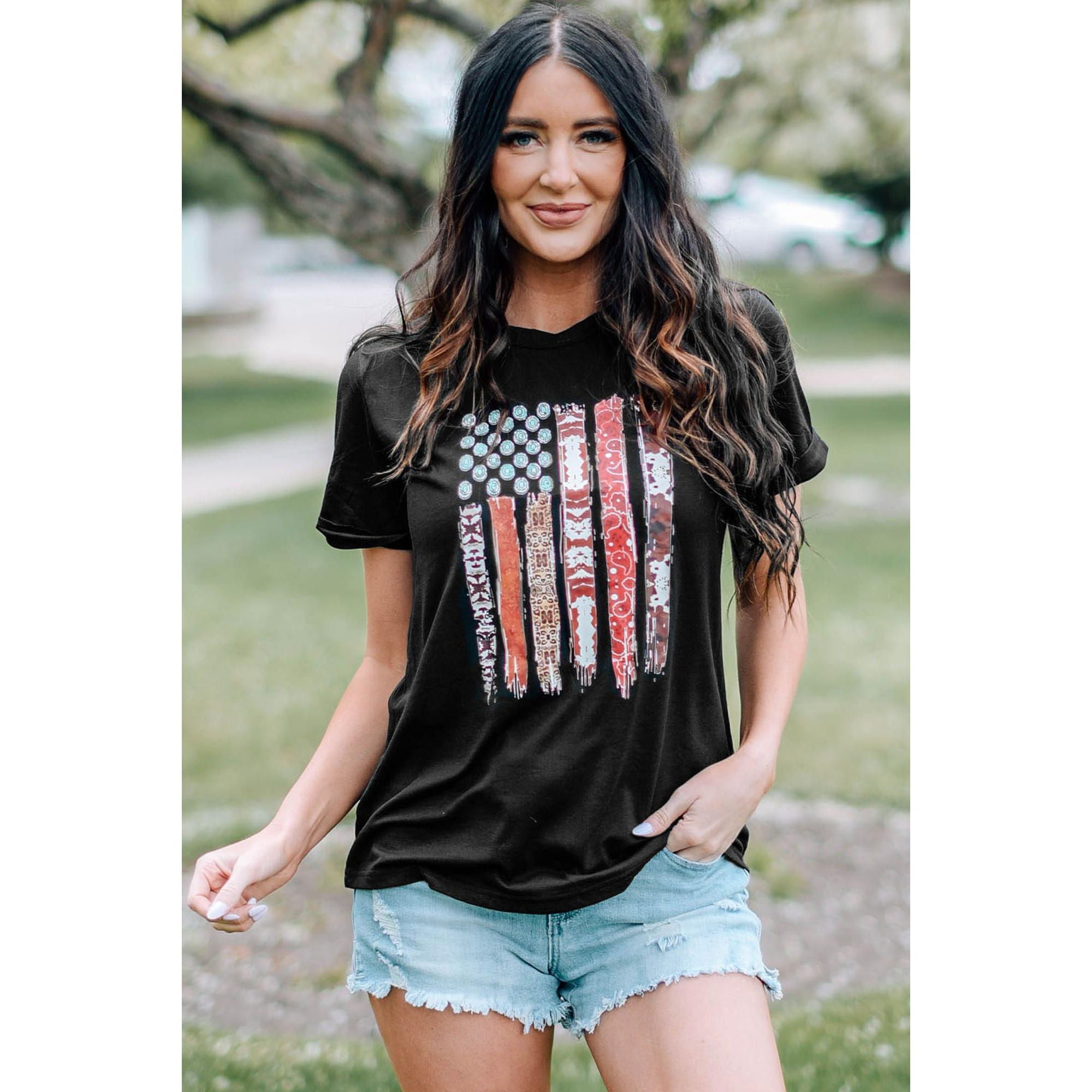 Azura Exchange American Flag Print Short Sleeve Graphic Tee - 2XL