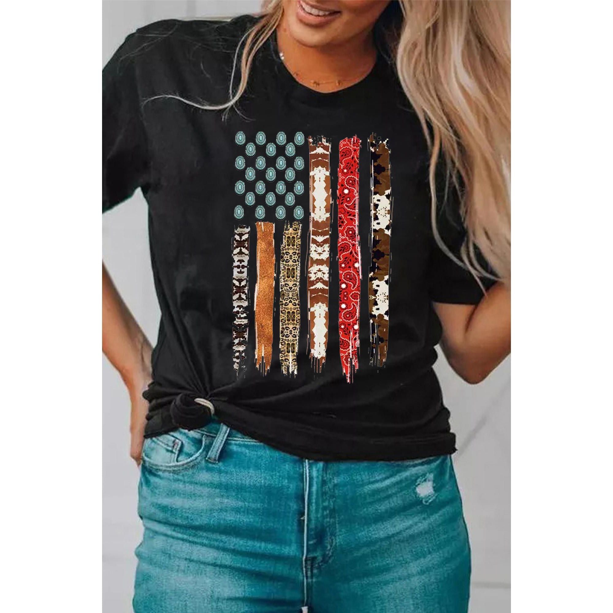 Azura Exchange American Flag Print Short Sleeve Graphic Tee - L