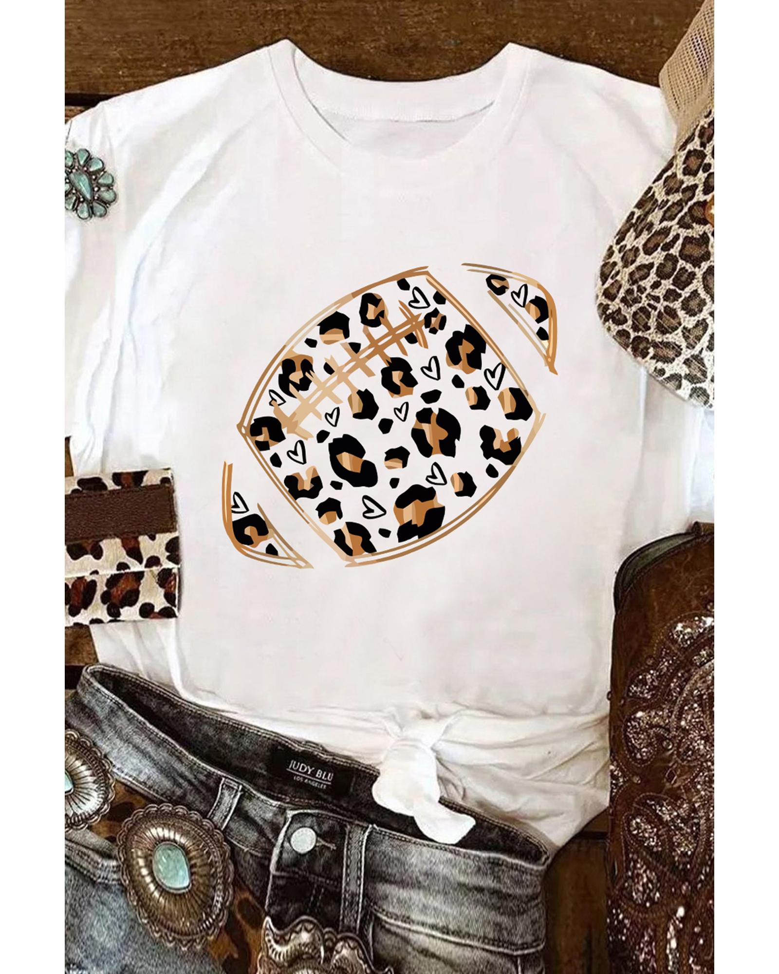 Azura Exchange White Leopard Heart Shape Rugby Print Short Sleeve T Shirt - 2XL