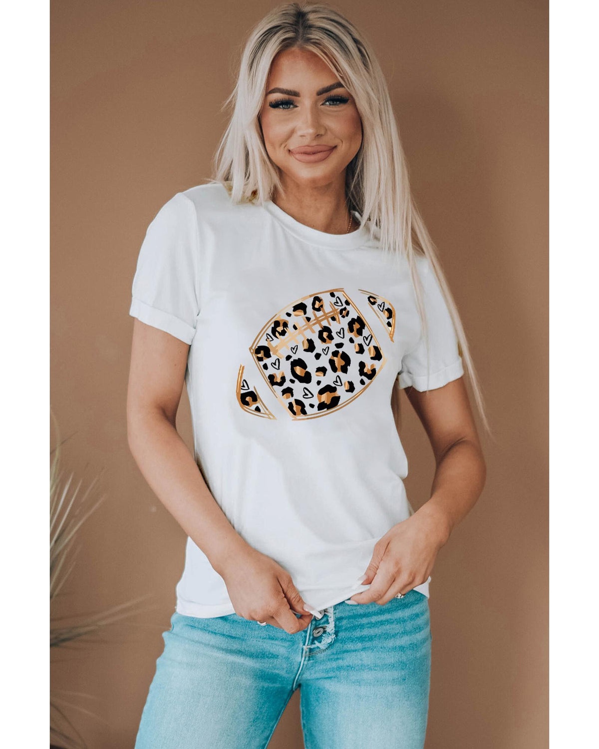 Azura Exchange White Leopard Heart Shape Rugby Print Short Sleeve T Shirt - 2XL