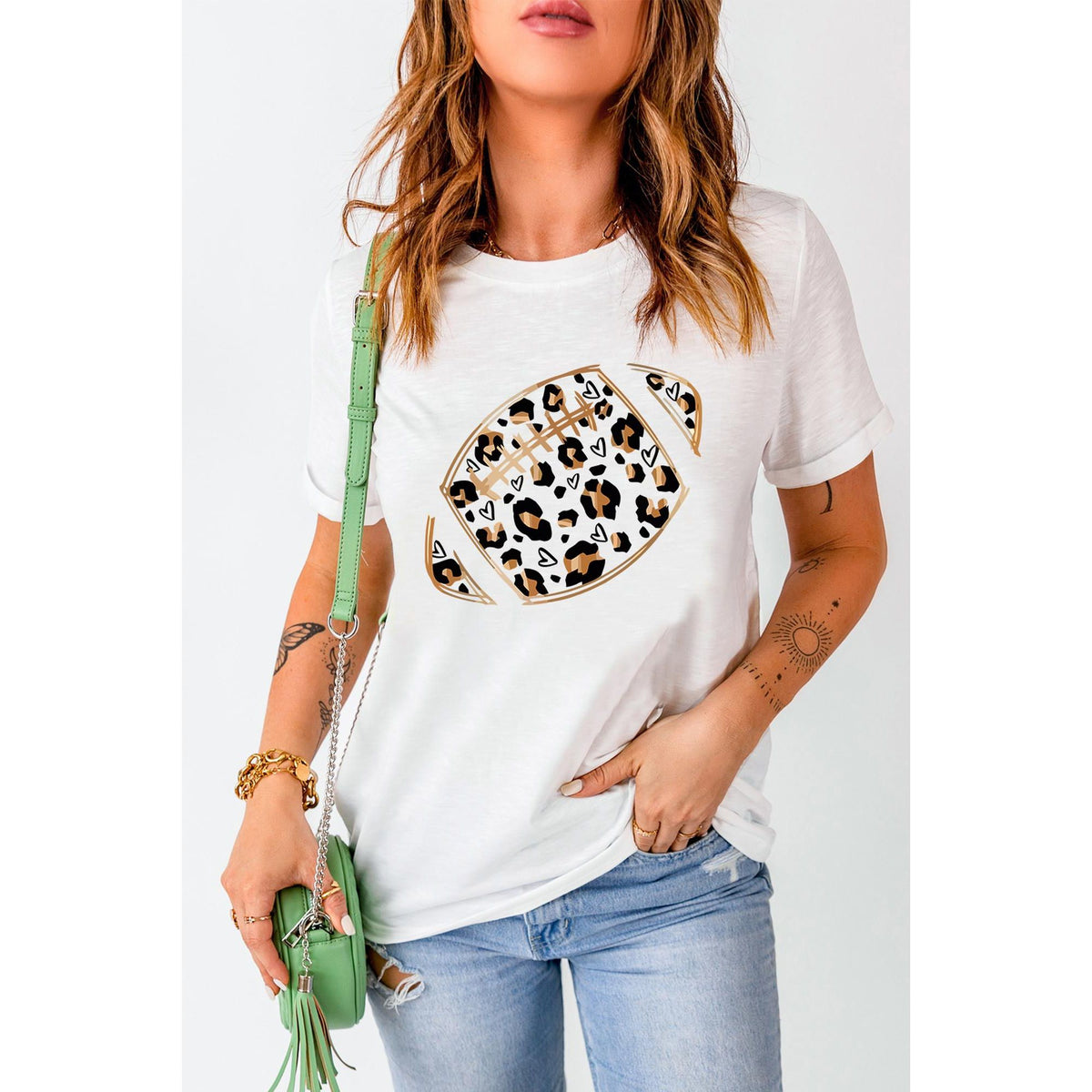 Azura Exchange Leopard Heart Shape Rugby Print T-Shirt - XL