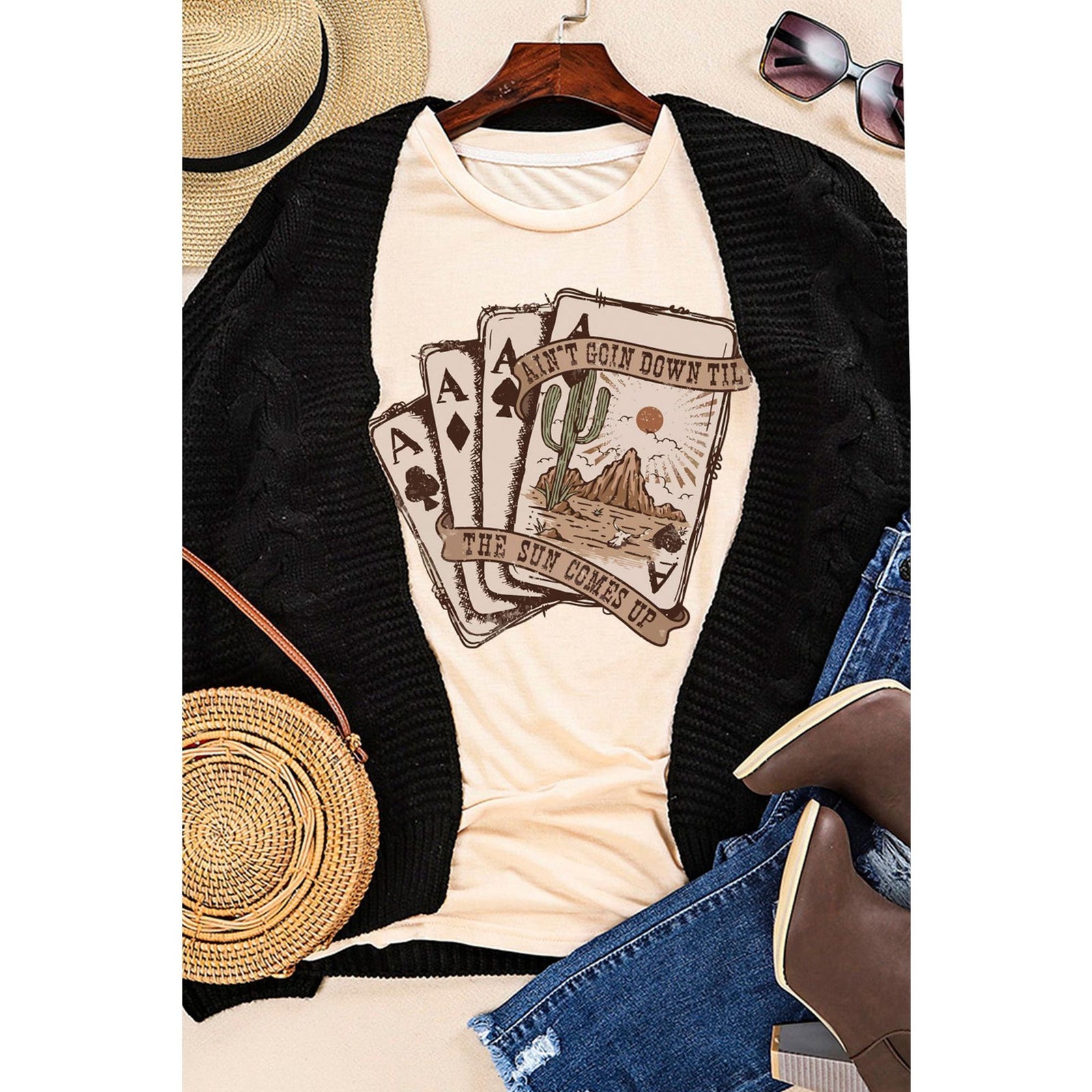 Azura Exchange Western Poker Cards Graphic Print T-Shirt - S