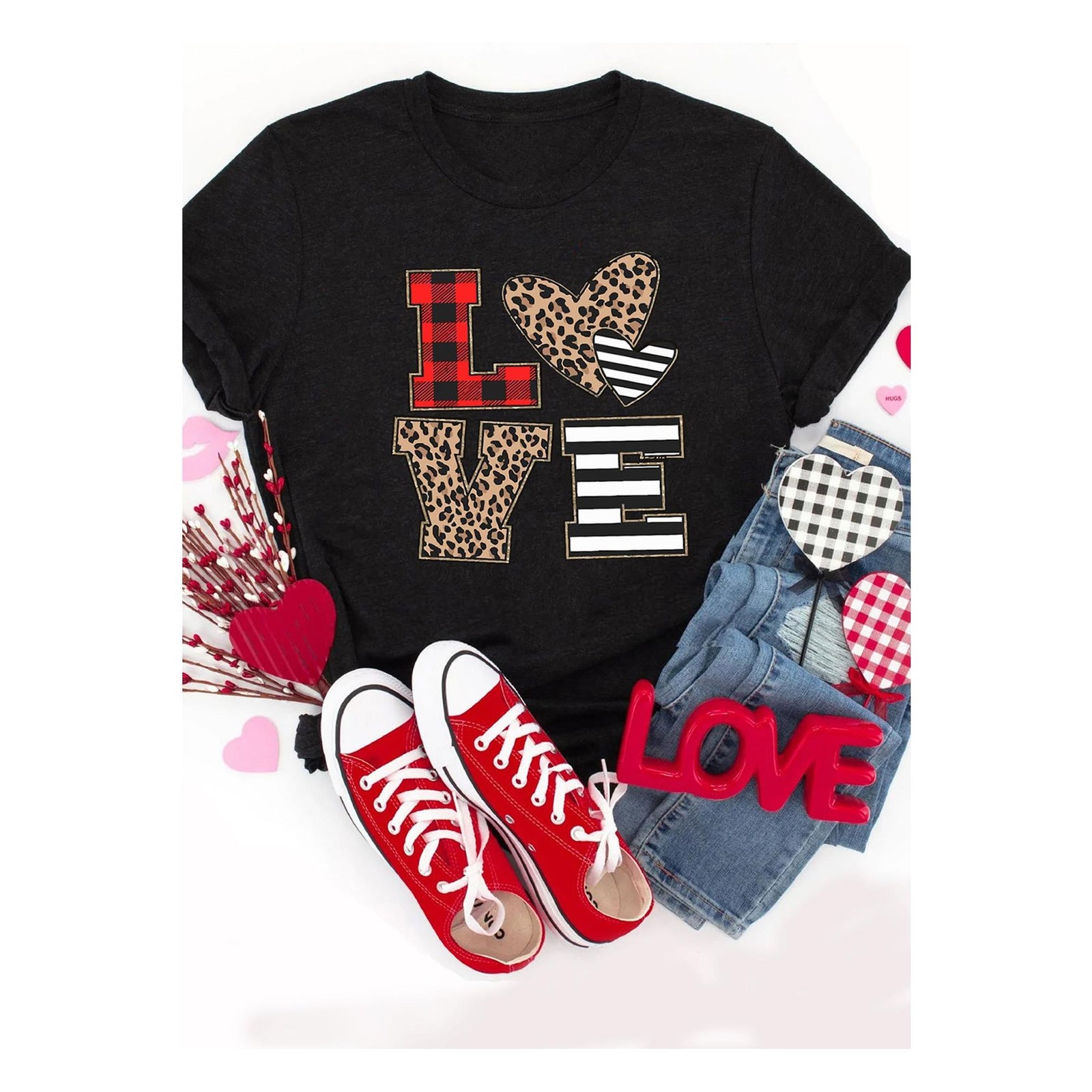 Azura Exchange Heart Print Graphic T-Shirt - XL