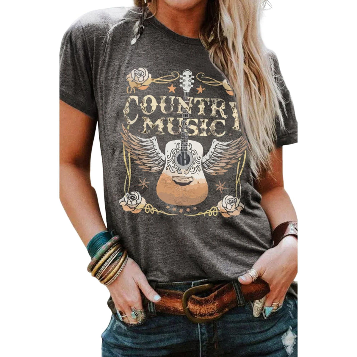 Azura Exchange Guitar Graphic Print Short Sleeve T Shirt - XL