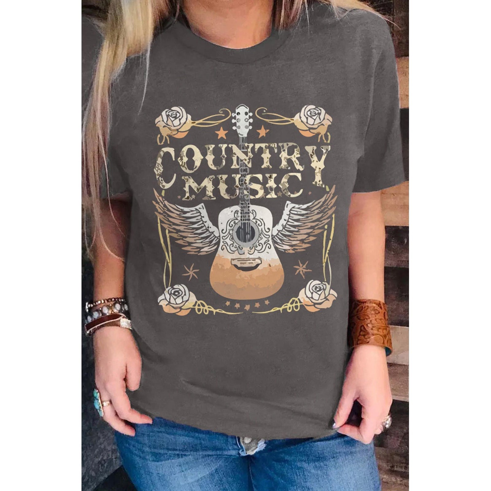 Azura Exchange Guitar Graphic Print Short Sleeve T Shirt - XL