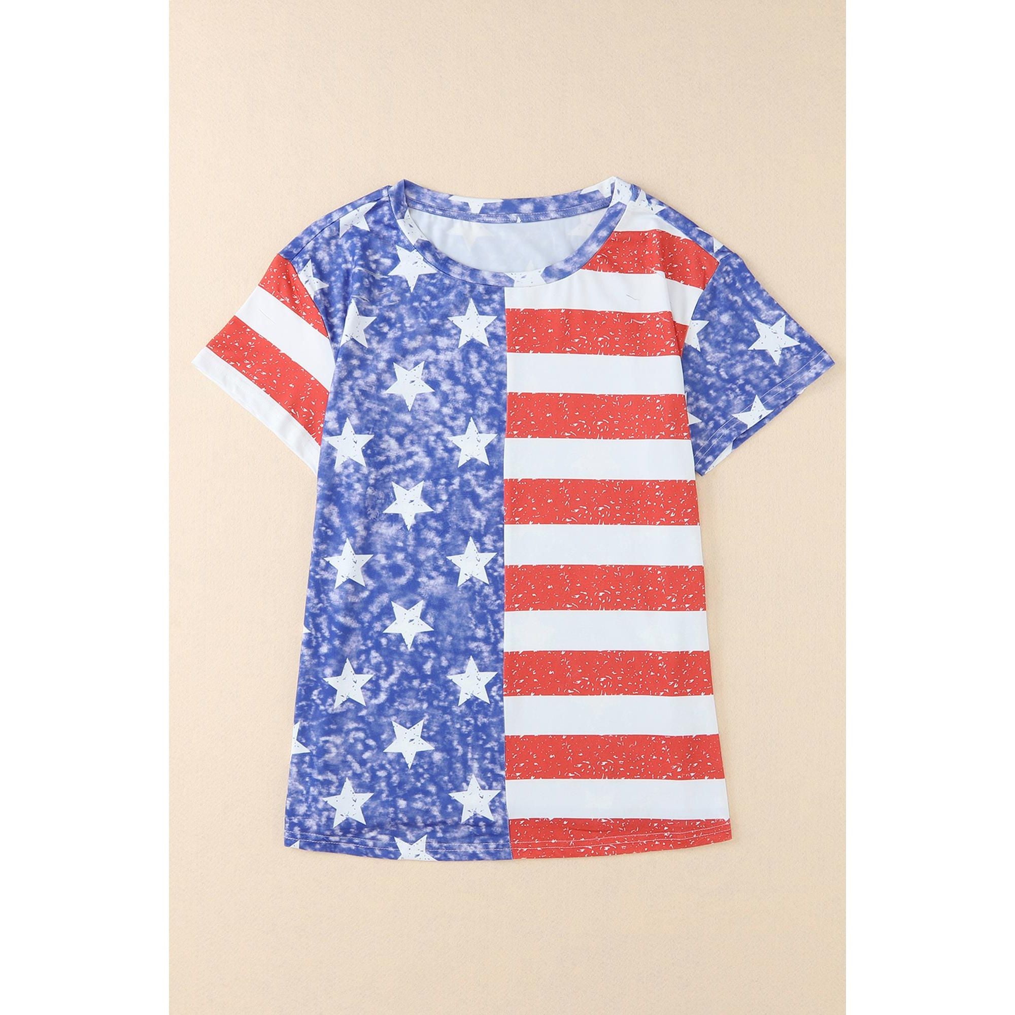 Azura Exchange American Flag Print Distressed Crew Neck T-Shirt - L