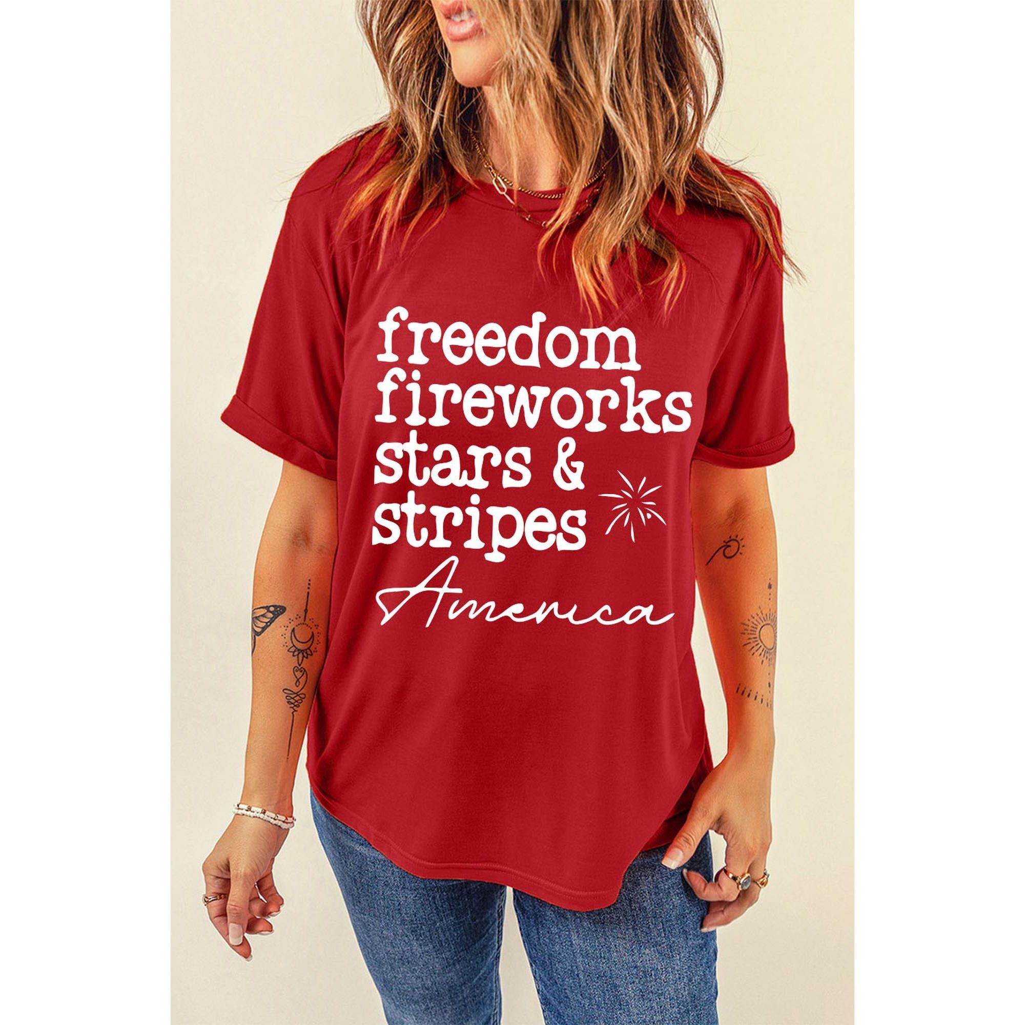 Azura Exchange American Freedom Day Slogan Print T-Shirt - S