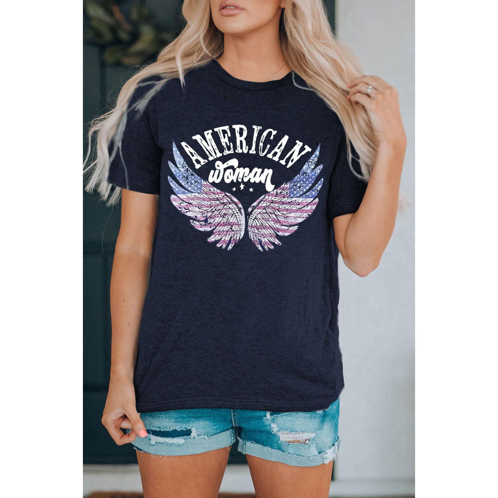 Azura Exchange American Woman Eagle Wing Flag Graphic Tee - M