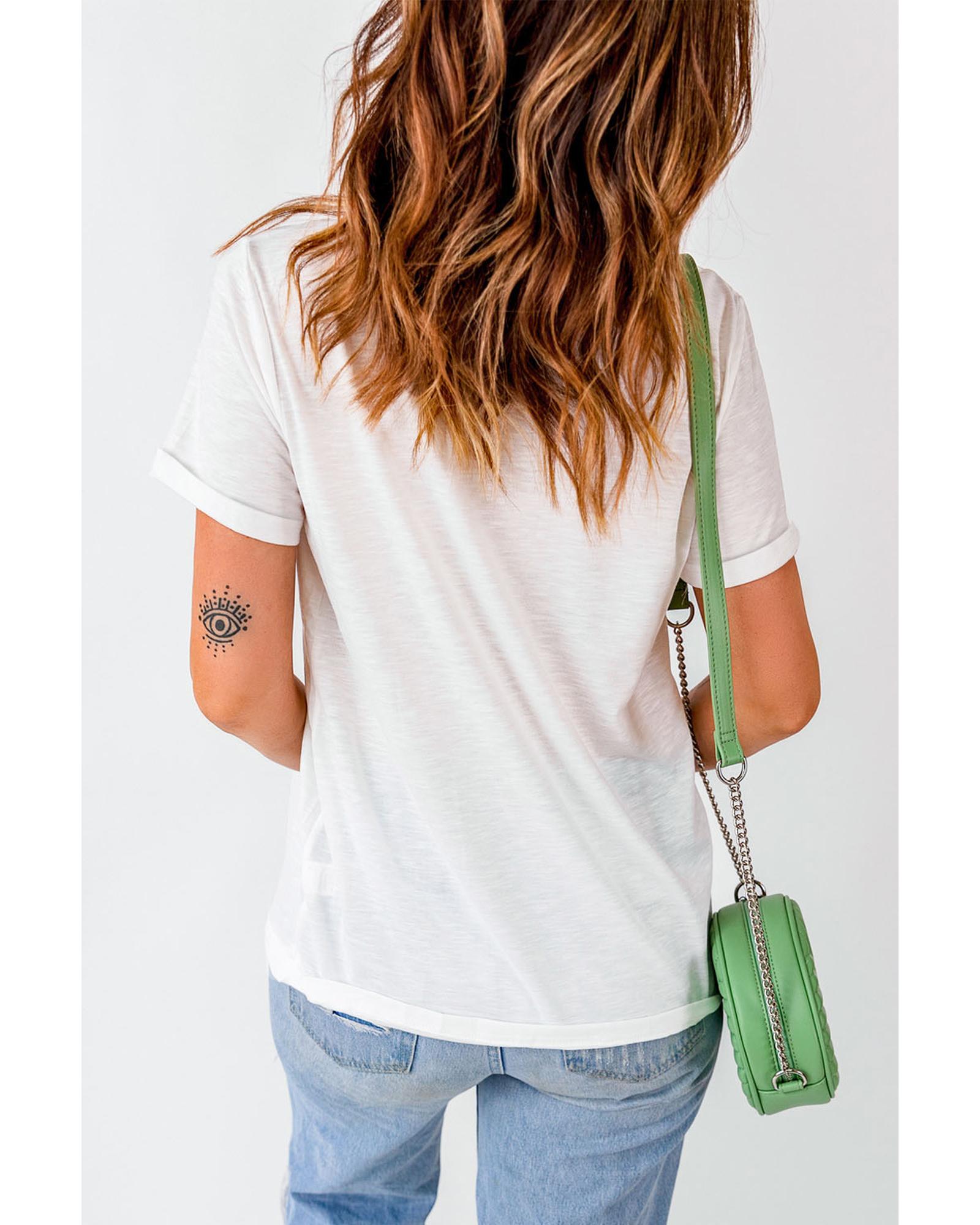 Azura Exchange White Nashville Tennessee Guitar Rose Graphic Crewneck Tee - M